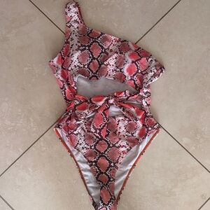 One-Shoulder Snakeskin Swimsuit